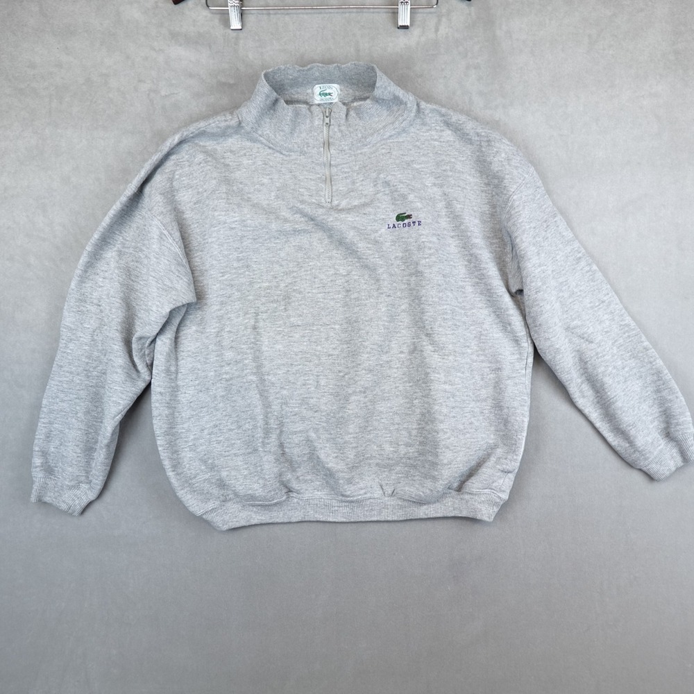 VTG Izod Lacoste 1/4 Zip Pullover Sweatshirt Mens Medium Gray Made In USA Fleece